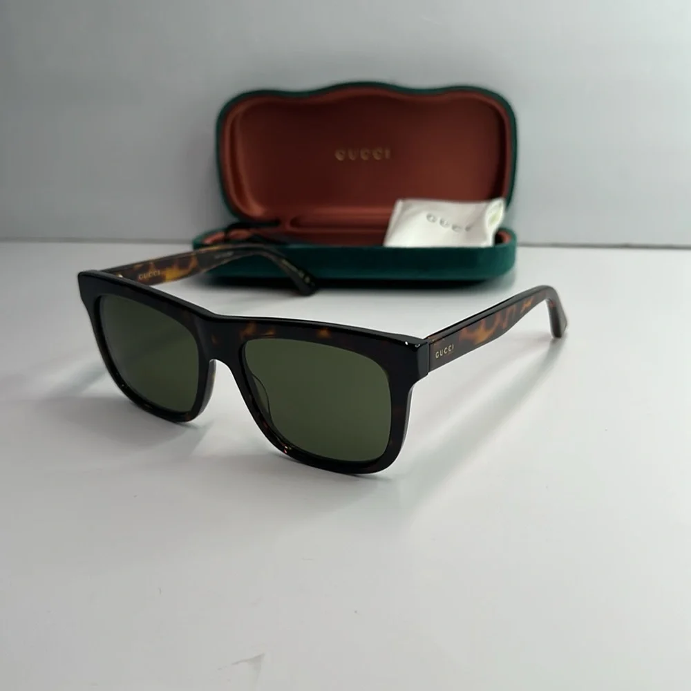 New Authentic Gucci GG0158SN 002 Tortoise Sunglasses with Olive Lenses